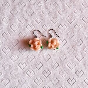 handmade pink rose earrings